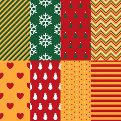 Eight geometric christmas backgrounds in flat style.