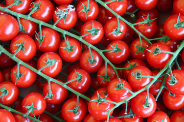 Red tomatoes at the market. Selected focus
