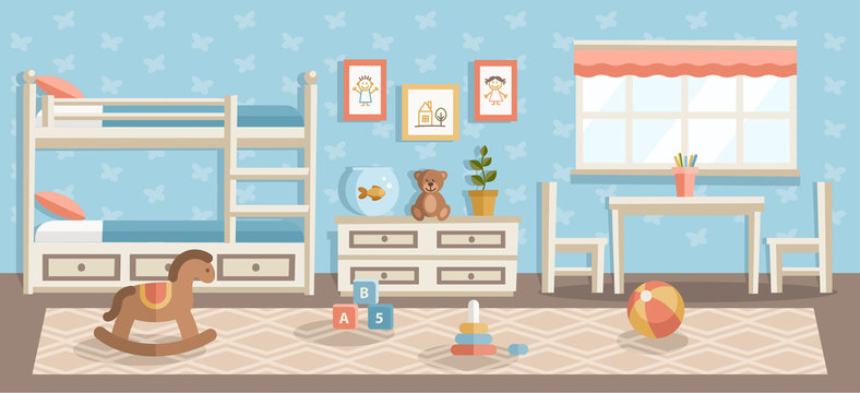 Children room flat vector illustration