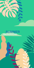 Fototapeta na wymiar Summer tropical template background stories with palms, sky and sunset