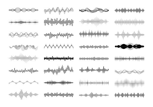 Set Of Waving, Vibration And Pulsing Lines. Graphic Design Elements For Financial Monitoring, Medical Equipment, Music App. Isolated Vector Illustration.