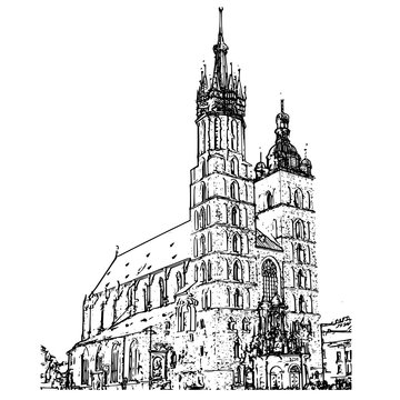 recommend clip art: Mariacki church in Krakow vector sketch