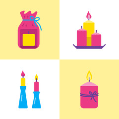 Bright candle icons set in flat style