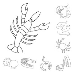 Vector illustration of food and sea logo. Set of food and healthy vector icon for stock.