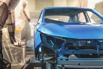 Production line of automobile plant, paint shop.