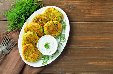 Diet vegetable cutlet from zucchini, carrot, herbs