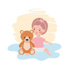cute little girl baby with bear teddy toy character