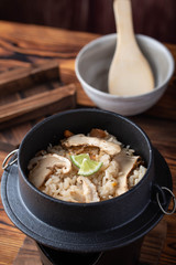 traditional jaopanese autumn food, rice with matsutake mushroom