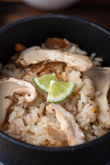 traditional jaopanese autumn food, rice with matsutake mushroom