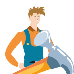 Fototapeta premium young firefighter worker with hammer avatar character