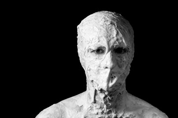 ugly shapeless face made of white mass terrible dramatic portrait of a guy