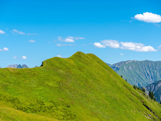 Panorama view on hill and mountain landscapes at Fellhorn , Germany.