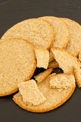 Five Scottish Oat cakes on Black Slated Tray.