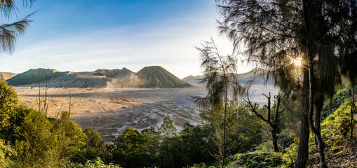 The bromo volcano on java in indonesia during the sunrise.