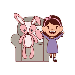 cute little girl baby with bear teddy in the sofa