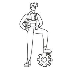 builder constructor worker with gear character