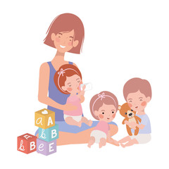 Obraz premium cute pregnancy mother with little kids characters