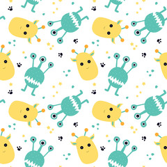 Seamless pattern with cute cartoon monster. Modern flat design. Art can be used for children illustration, childish print.