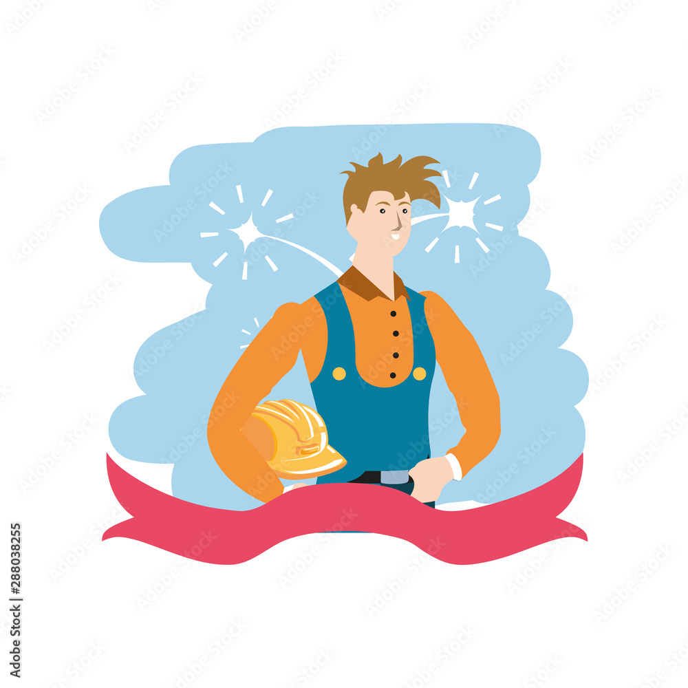 Poster builder constructor worker avatar character