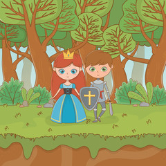 fairytale landscape scene with princess and warrior