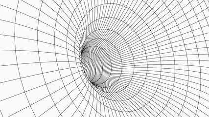 Wireframe 3D tunnel. Perspective grid background texture. Meshy wormhole model. Vector Illustration. - obrazy, fototapety, plakaty