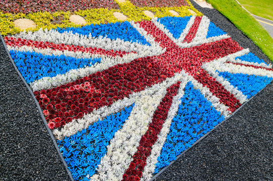 Union Jack flag made out of alpine plants to celebrate the Queen's Diamond Jubilee