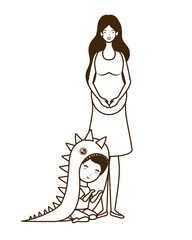 cute pregnancy mother with little boy characters