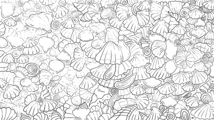 raster monochrome background created with shells of different sorts and sizes.