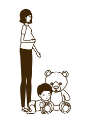 cute pregnancy mother with little boy characters