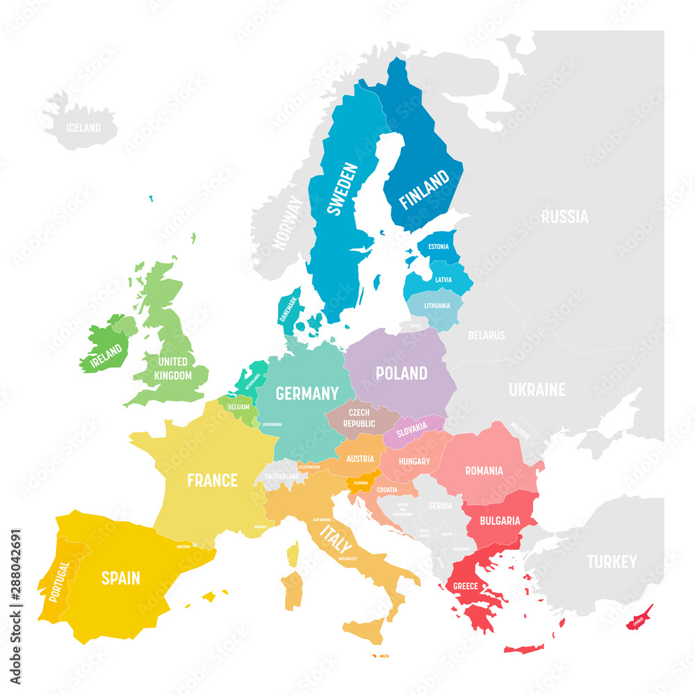 Poster colorful vector map of eu, european union, member states - Posters