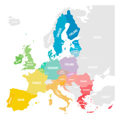 Colorful vector map of EU, European Union, member states - obrazy, fototapety, plakaty