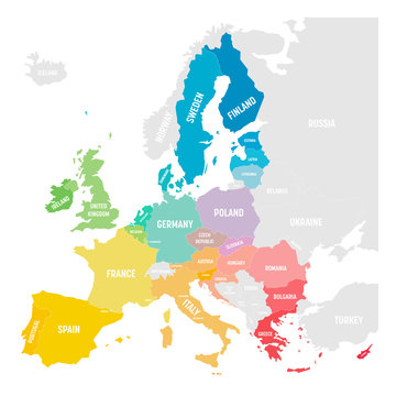 Colorful Vector Map Of EU, European Union, Member States