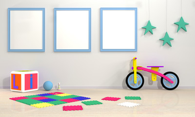 Activity room for child and board for mockup 3d rendering