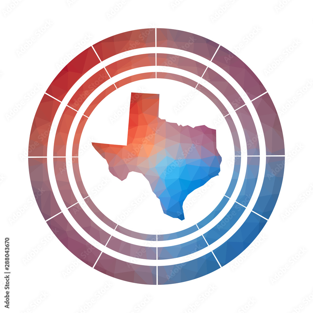 Poster texas badge. bright gradient logo of us state in low poly style. multicolored texas rounded sign wit