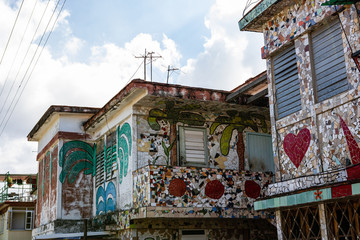 Havana, Cuba – 2019. House facades made of tiles in Havana