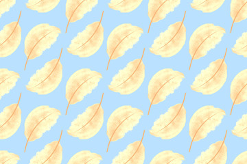 Seamless feather pattern. Watercolor style in pastel colors.