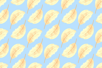 Seamless feather pattern. Watercolor style in pastel colors.