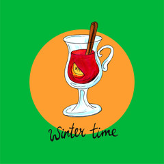 Watercolor hand drawn illustration of a cup of hot cocoa mulled wine glogg. Christmas cozy drink background set frame. For textile, gift paper, scrupbooking