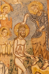 Fototapeta na wymiar Ancient medieval painting showing scene of Jesus´ life