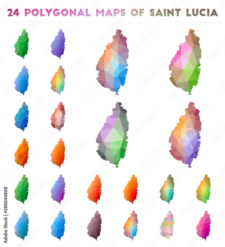 Aufkleber set of vector polygonal maps of saint lucia. bright gradient map of island in low poly style. multic