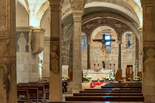 Small medieval church interior decoration in Verona/Italy