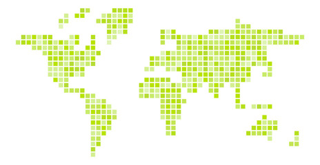World map green mosaic of small squares. Vector illustration