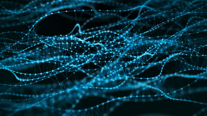 Sound wave. Big data. Data array visual concept. 3D blue glowing abstract background.