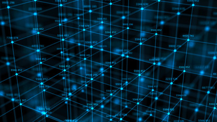 Technological block on the background. Connect lines and dots and numbers. Futuristic infographic. Network connection. Big data.