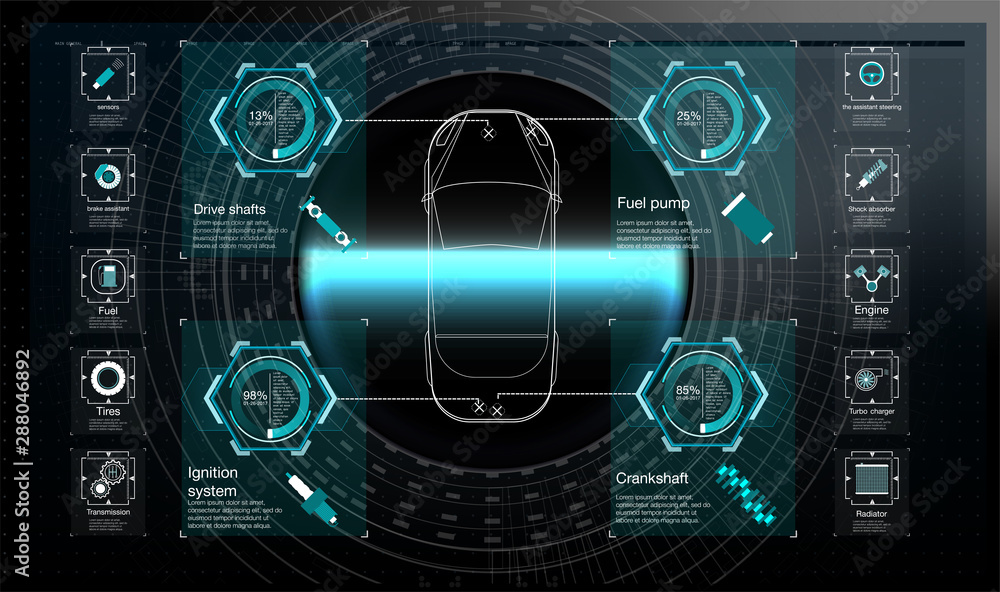 Poster futuristic user interface. hud ui. abstract virtual graphic touch user interface. cars infographic. 