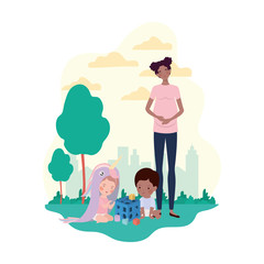 afro pregnancy mother with little boy in the camp