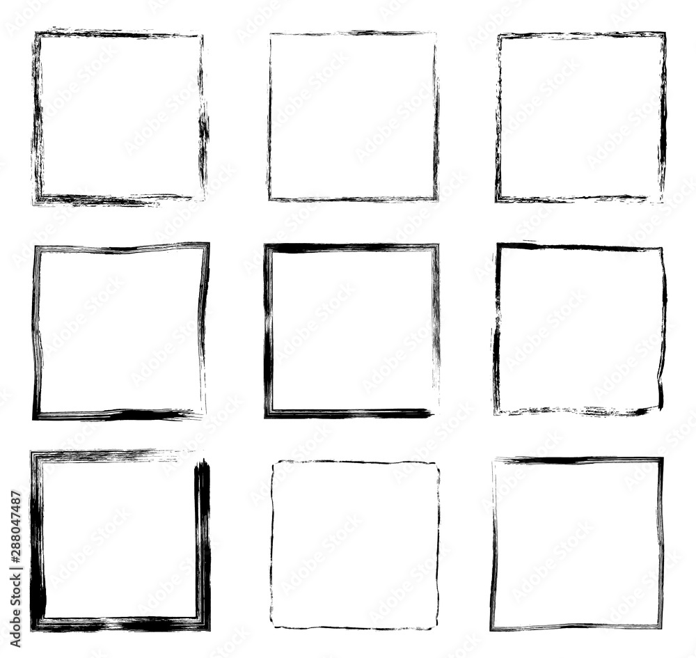 Poster hand drawn vector set with grunge square frames and borders for graphic design