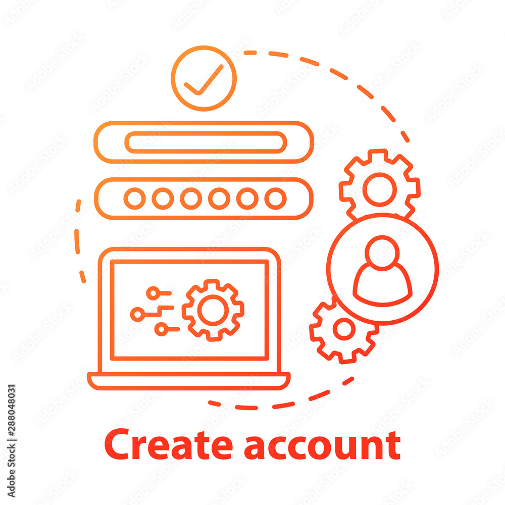 Poster create account red concept icon. social network profile registration idea thin line illustration. ne