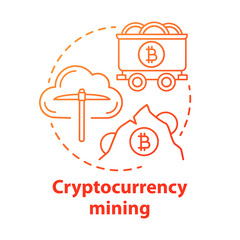 Cryptocurrency mining red concept icon. Electronic money idea thin line illustration. Blockchain technology. Digital currency transaction. Bitcoins. Vector isolated outline drawing.