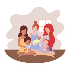 interracial pregnancy mothers seated lifting little babies characters